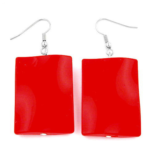 Ear hook earrings earrings 56x25mm square wavy red-shiny