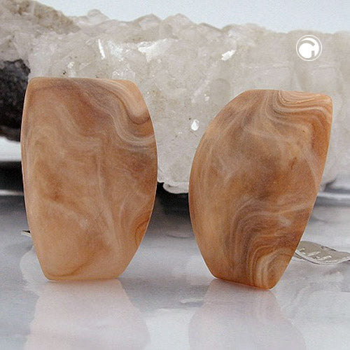 Clip earring 27x17mm trapeze horn-marbled matt plastic button