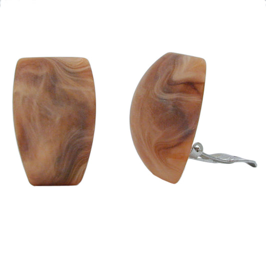 Clip earring 27x17mm trapeze horn-marbled matt plastic button