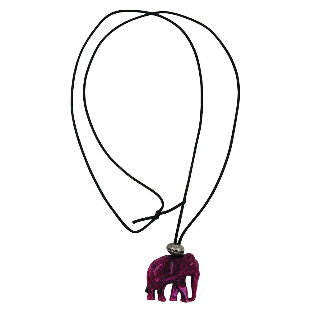 Chain 35x32x18mm elephant plastic fuchsia-white marbled cord black 100cm