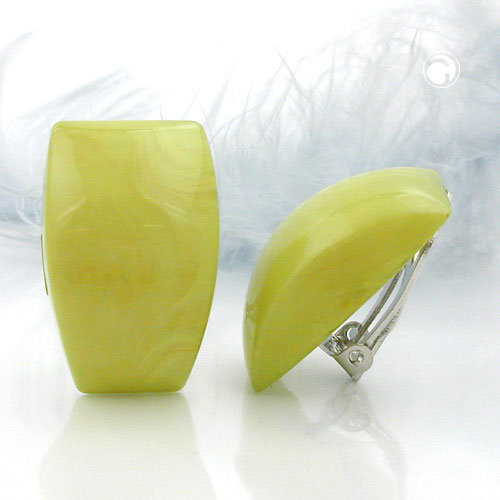 Clip earring 27x17mm light green marbled shiny plastic button