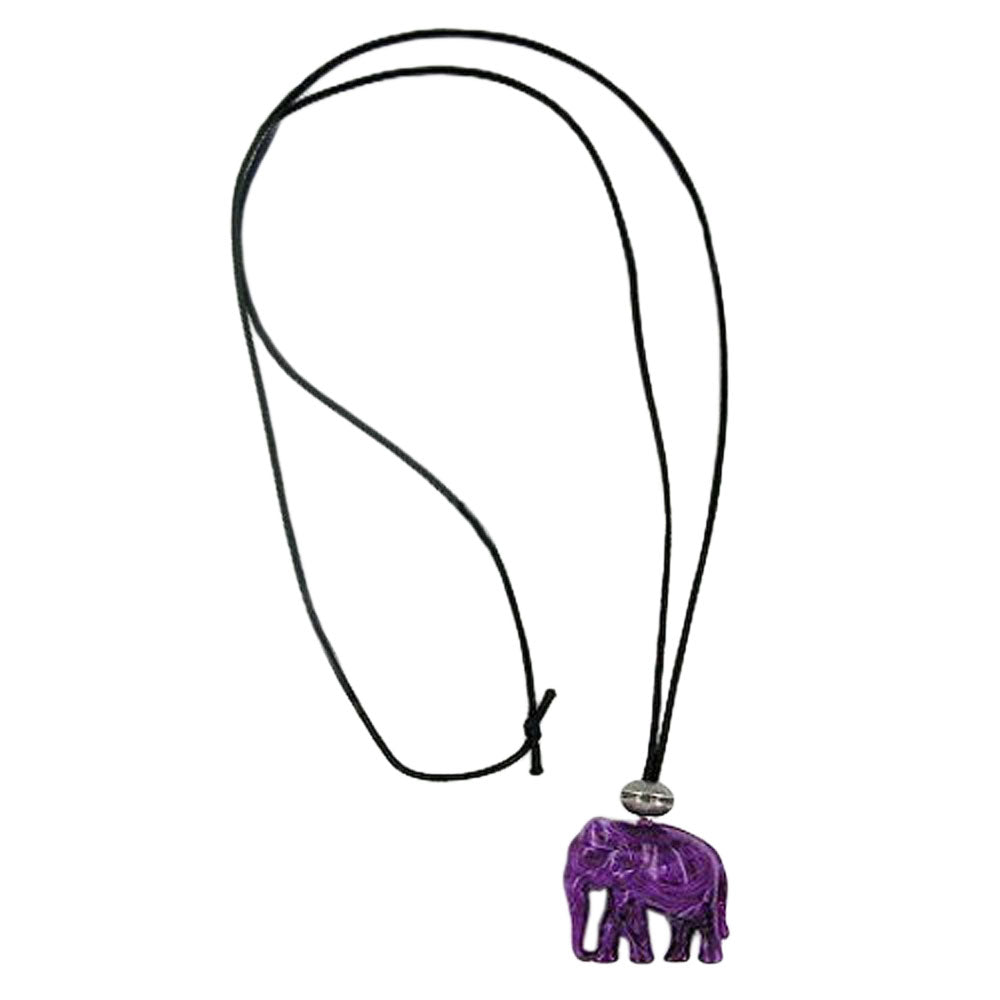 Chain 35x32x18mm elephant plastic purple-white marbled cord black 90cm