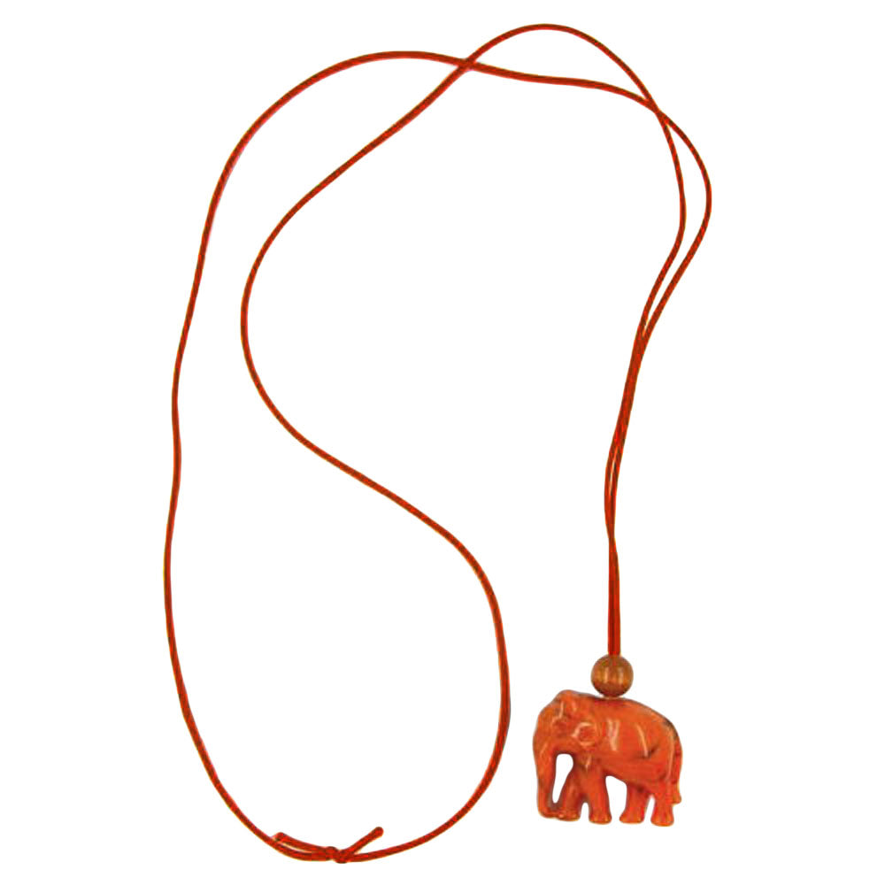Kette 35x32x18mm Elefant Kunststoff orange-schwarz marmoriert Kordel orange 90cm