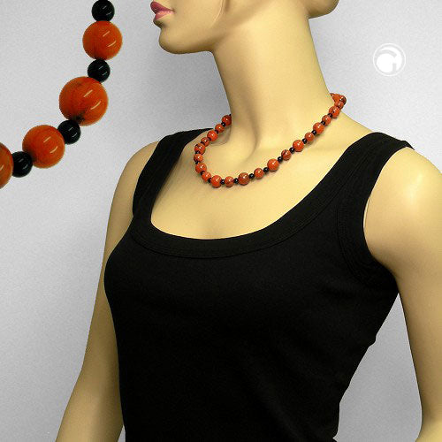 Kette 10-12mm Perlen Kunststoff orange-schwarz-marmoriert 50cm