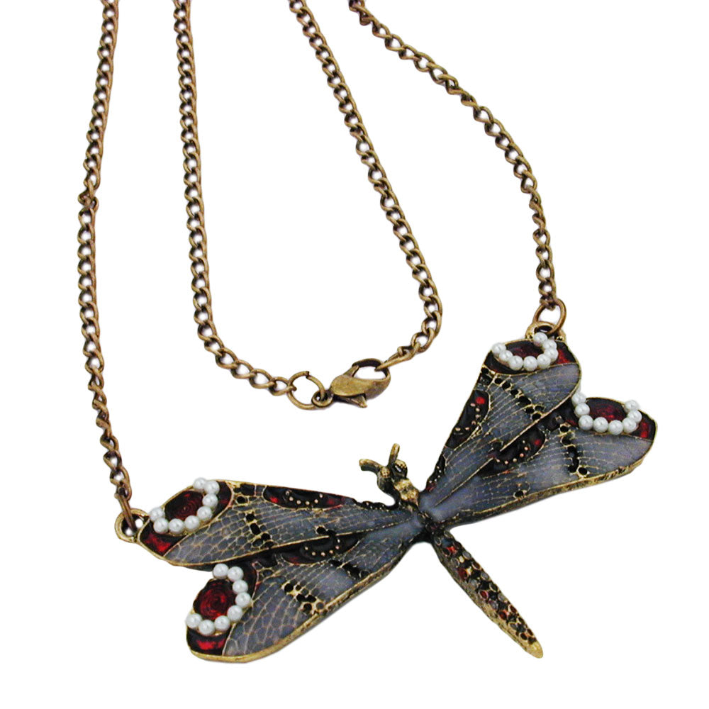 Chain, dragonfly, taupe-red, antique brass, 80cm