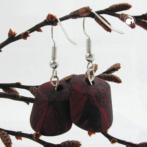 Ear hook earrings earrings 37x15mm slanted plastic red-metallic-marbled