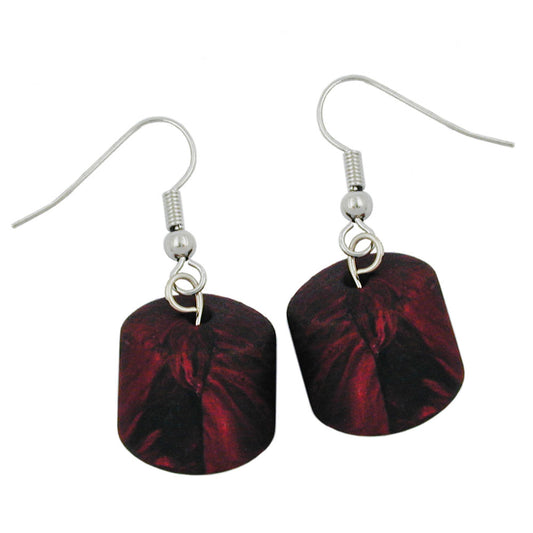 Ear hook earrings earrings 37x15mm slanted plastic red-metallic-marbled