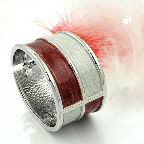 Bangle 73x38mm with folding hinge metal wine red-beige-grey enamelled