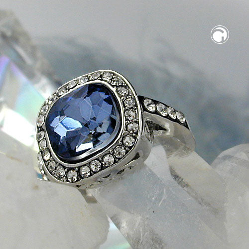 Ring mit blauem Glasstein – edel, funkelnd & rhodiniert