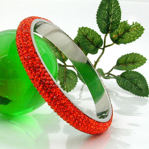 Bangle 77x10mm metal with 6 rows of glass stones red-orange