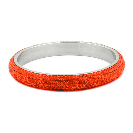 Bangle 77x10mm metal with 6 rows of glass stones red-orange