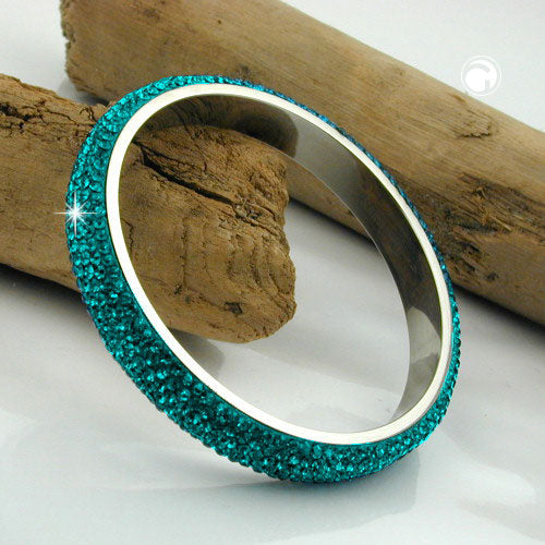 Bangle 77x10mm metal with 6 rows of turquoise glass stones