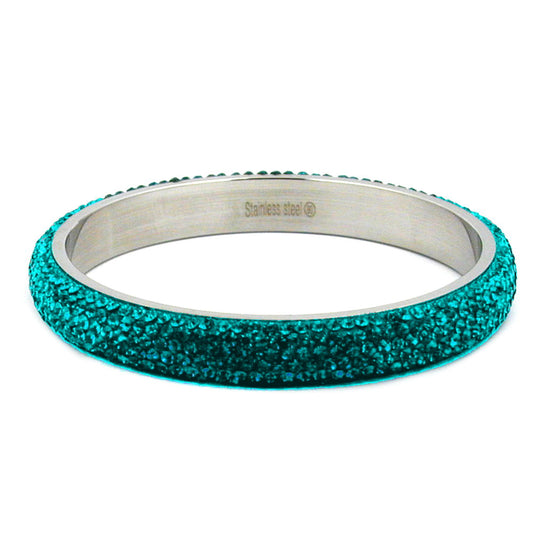 Bangle 77x10mm metal with 6 rows of turquoise glass stones