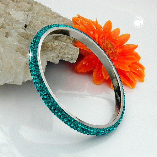 Bangle 75x6.5mm metal with 4 rows of turquoise glass stones