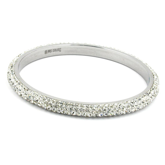Bangle 75x6.5mm metal with 4 rows of white glass stones