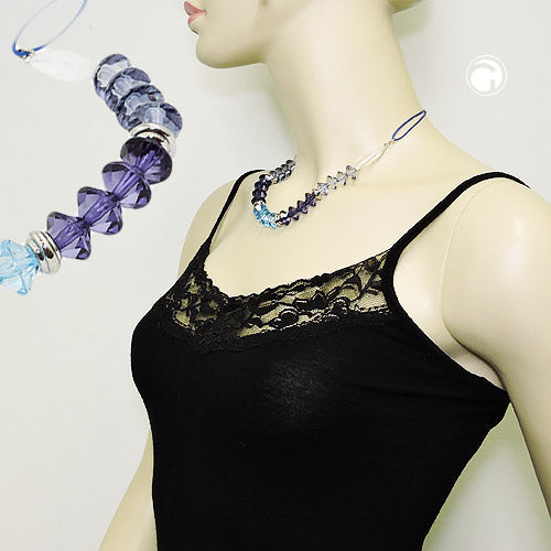 Kette 12x9mm Facettenperle Kunststoff blau mit Kordel blau 45cm