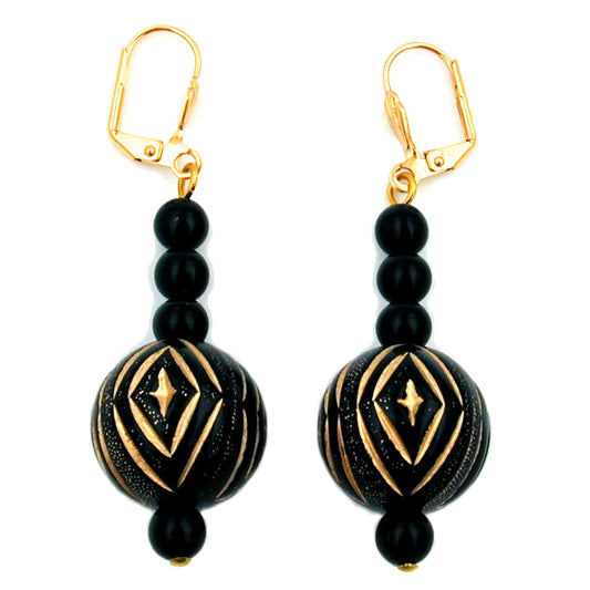 Ear clip earrings 59x18mm gold-colored jewelry pearl black-gold plastic