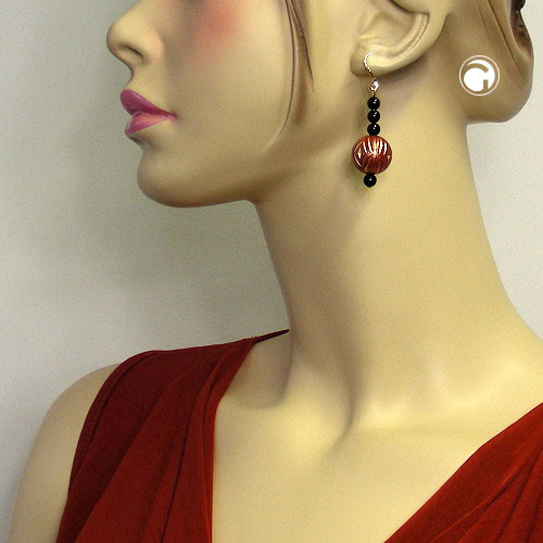 Ear clip earrings 59x18mm gold-colored jewelry pearl red-gold plastic