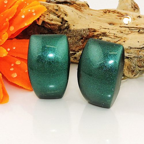 Clip earring 27x17mm trapeze green-metallic shiny plastic button