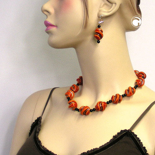 Ear leverback earrings earrings 54x19mm gold screw bead red-orange black plastic