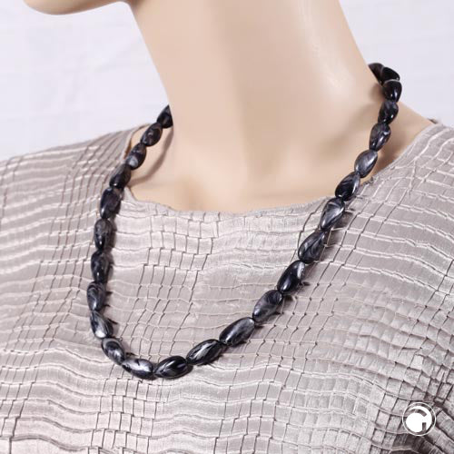 Chain 20x10mm angle bead plastic gray-silver-marbled shiny 60cm