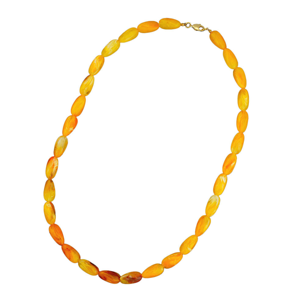 Chain 20x10mm angle bead plastic yellow-amber-marble shiny 60cm