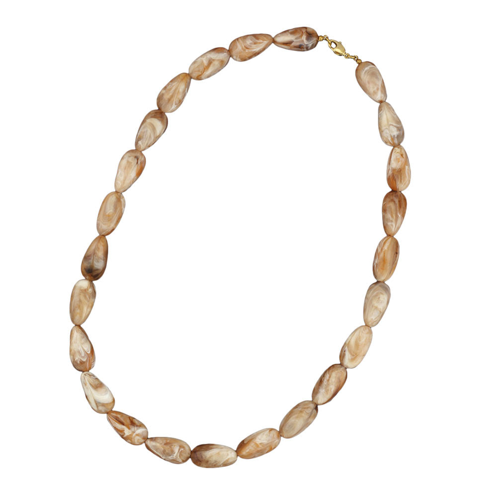 Chain 25x17mm angle bead plastic natural-beige-marbled shiny 60cm