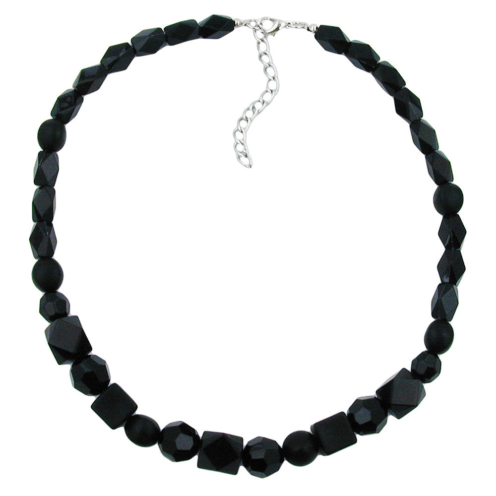 Kette Perlen Kunststoff schwarz-glänzend facettiert 42cm