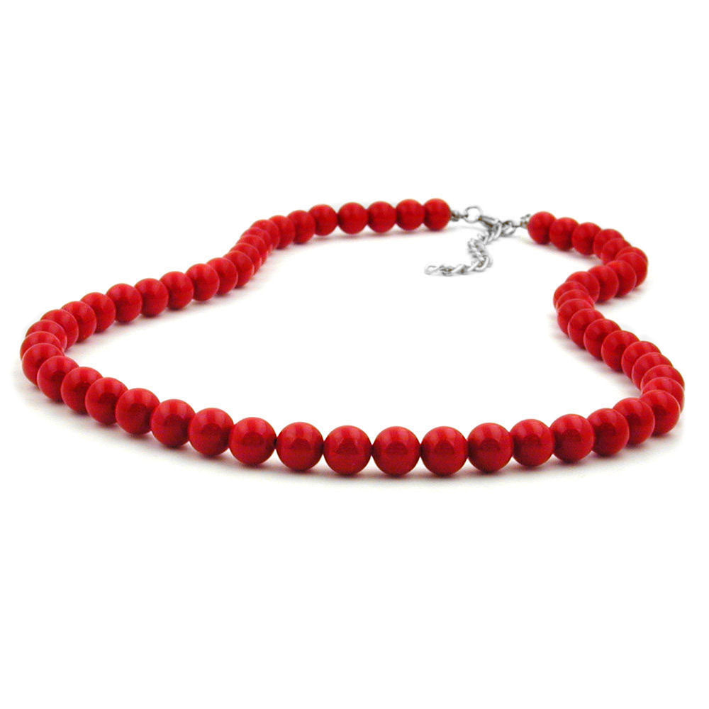 Kette 8mm Kunststoffperlen rot-glänzend