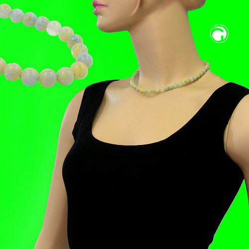 Kette 8mm Kunststoffperlen türkis-grün-weiß-gelb-marmoriert