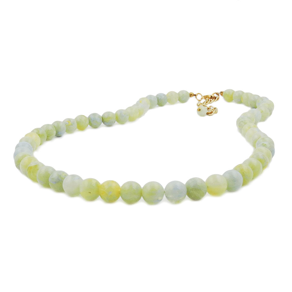 Kette 10mm Kunststoffperlen türkis-grün-weiß-gelb marmoriert mit Perle