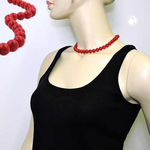 Kette 10mm Kunststoffperlen rot-schwarz-marmoriert