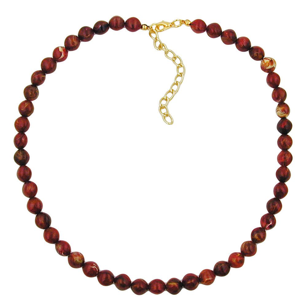Kette 8mm Vierkantperle Kunststoff rot-gold-marmoriert glänzend 45cm