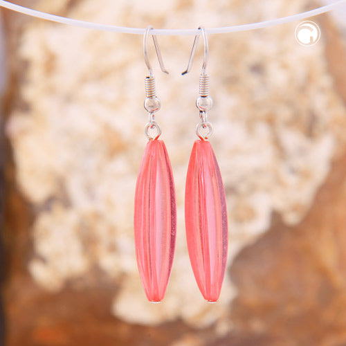 Ear hooks earrings earrings 30x9mm grooved olive plastic light red transparent