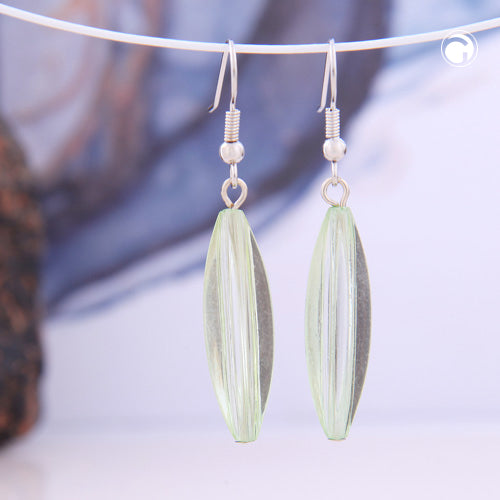 Ear hooks earrings earrings 30x9mm grooved olive plastic light green transparent