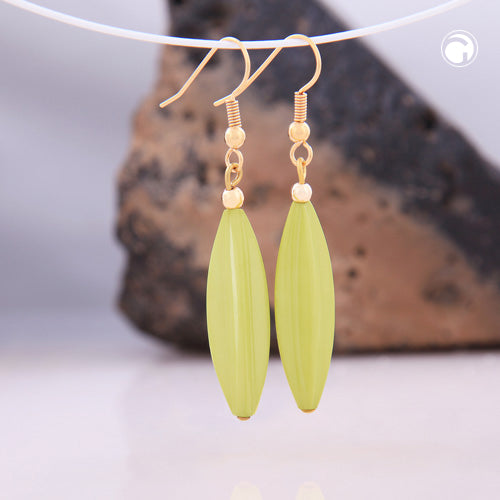 Ear hooks earrings earrings 30x9mm grooved olive plastic light green-saturated matt