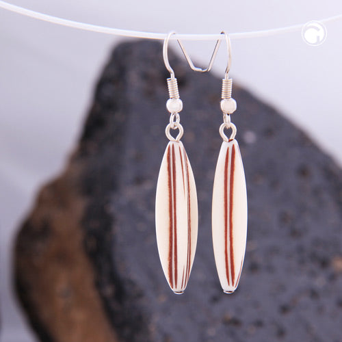 Ear hooks earrings earrings 30x9mm grooved olive plastic beige-brown