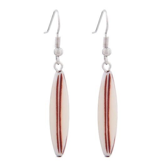 Ear hooks earrings earrings 30x9mm grooved olive plastic beige-brown