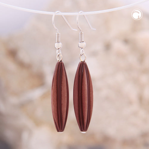 Ear hooks earrings earrings 30x9mm grooved olive plastic wine red