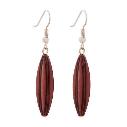 Ear hooks earrings earrings 30x9mm grooved olive plastic wine red