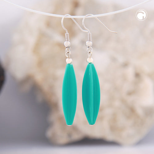 Ear hooks earrings earrings 30x9mm grooved olive plastic turquoise-saturated