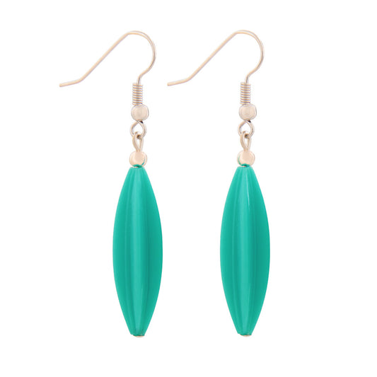 Ear hooks earrings earrings 30x9mm grooved olive plastic turquoise-saturated