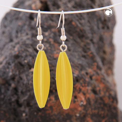 Ear hooks earrings earrings 30x9mm grooved olive plastic yellow-saturated