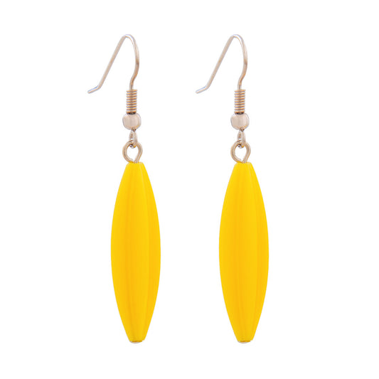 Ear hooks earrings earrings 30x9mm grooved olive plastic yellow-saturated