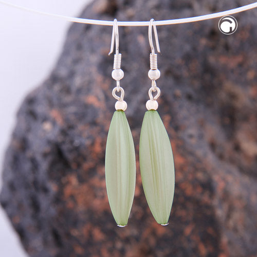 Ear hooks earrings earrings 30x9mm grooved olive plastic light green wax