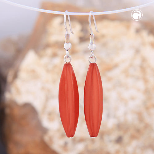 Ear hooks earrings earrings 30x9mm grooved olive plastic red brown wax