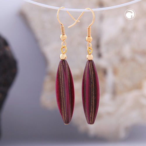 Ear hooks earrings earrings 30x9mm grooved olive plastic dark purple