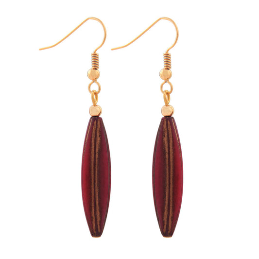 Ear hooks earrings earrings 30x9mm grooved olive plastic dark purple