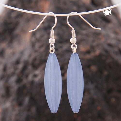 Ear hooks earrings earrings 30x9mm grooved olive plastic light blue wax