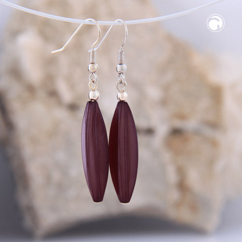 Ear hooks earrings earrings 30x9mm grooved olive plastic purple wax